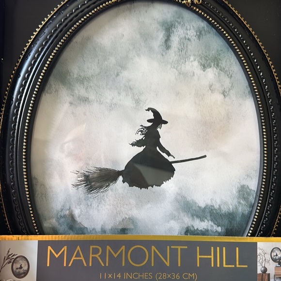 Marmont Hill Witch on Broom Framed Art HALLOWEEN Decor Black Gold 11x14 - Picture 7 of 9